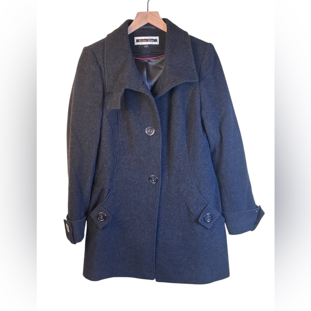 Kristen Blake Dark Charcoal Gray Coat Wool Cashmere Blend Size 8